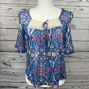 No Boundaries-Boho cold shoulder print top